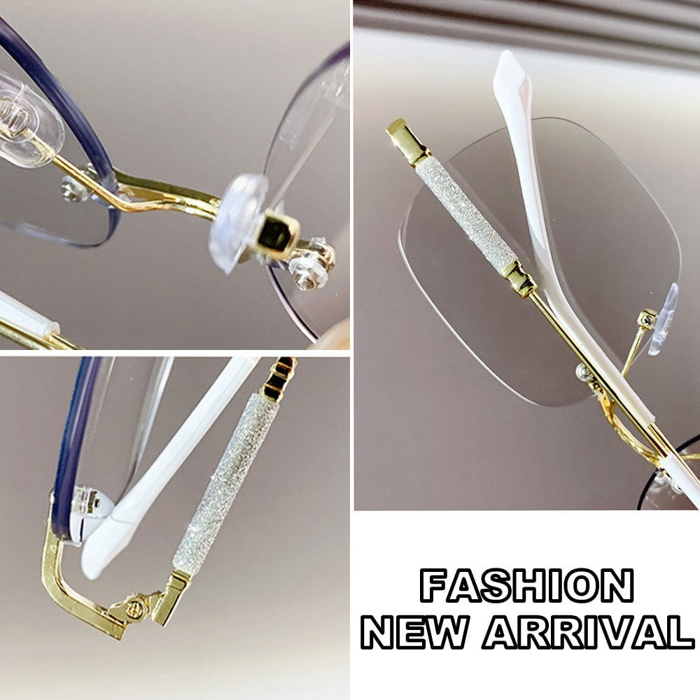 2 Pairs of Ultra Light Rimless Bling Photochromic Gray Square Frameless Gold Reading Glasses 3.00 for Women Blue Light Blocking Readers +3.0 UV