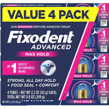 Fixodent Advanced Max Hold Denture Adhesive 2.2 Oz (Pack of 4)