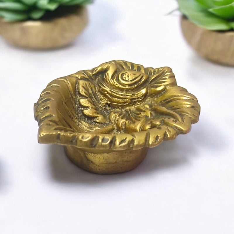 Handcrafted Brass Bird in Nest Gloden Diya One Wick Oil Lamp For Temple Home Office Décor-1 Inch