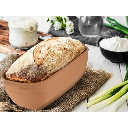Eurita Clay Roaster, Non-Stick Bread Pan & Lid, Healthy Clay Pot Cooking, With Free Recipe Guide, 2 Quarts