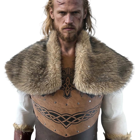 FAWUUDO Men Faux Fur Shawl Medieval Mantle Shoulder Wrap Collar Renaissance