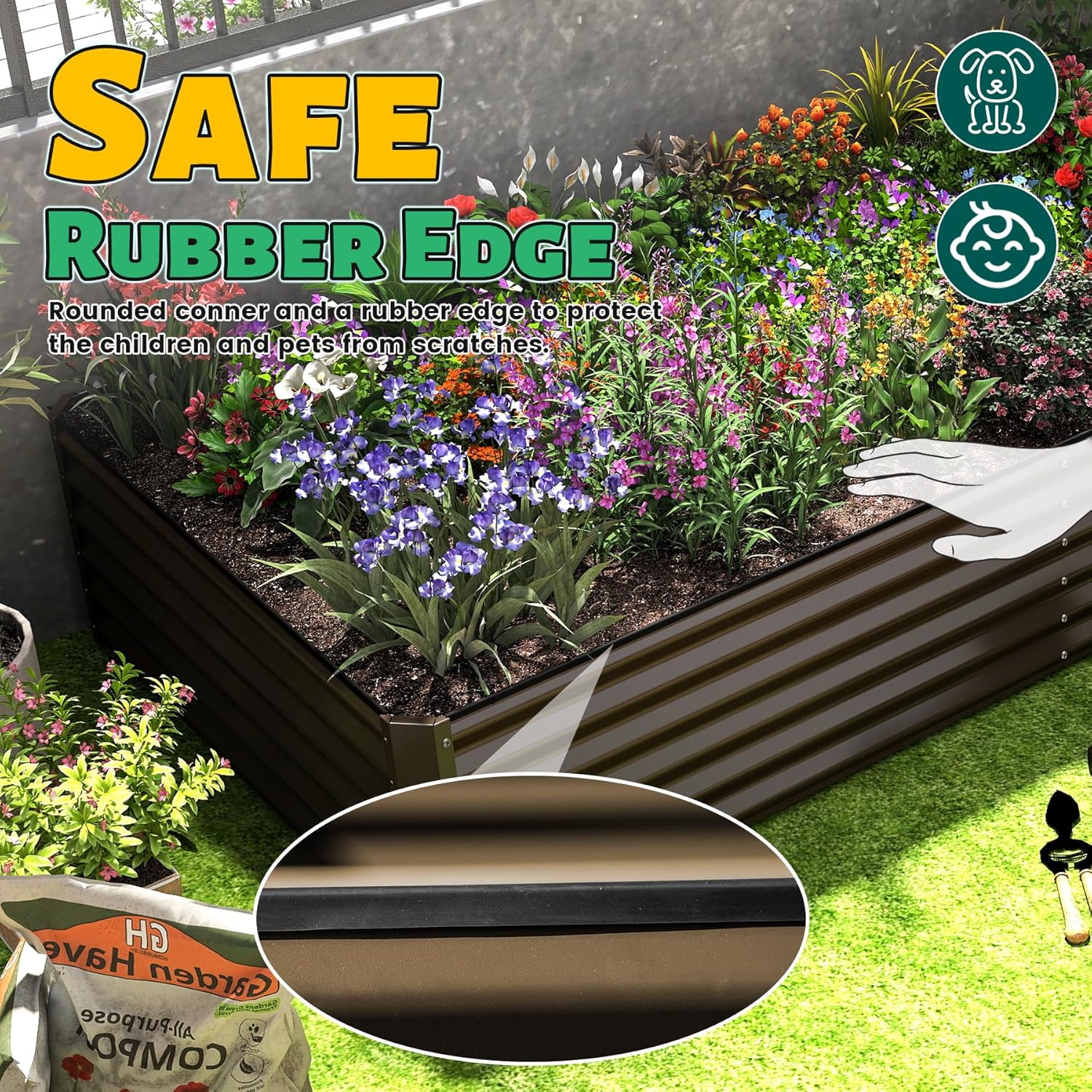Galvanized Raised Garden Bed, Outdoor Planter Garden Boxes Large Metal Planter Box for Gardening Vegetables Fruits Flowers, Brown 6x3x1.5Ft