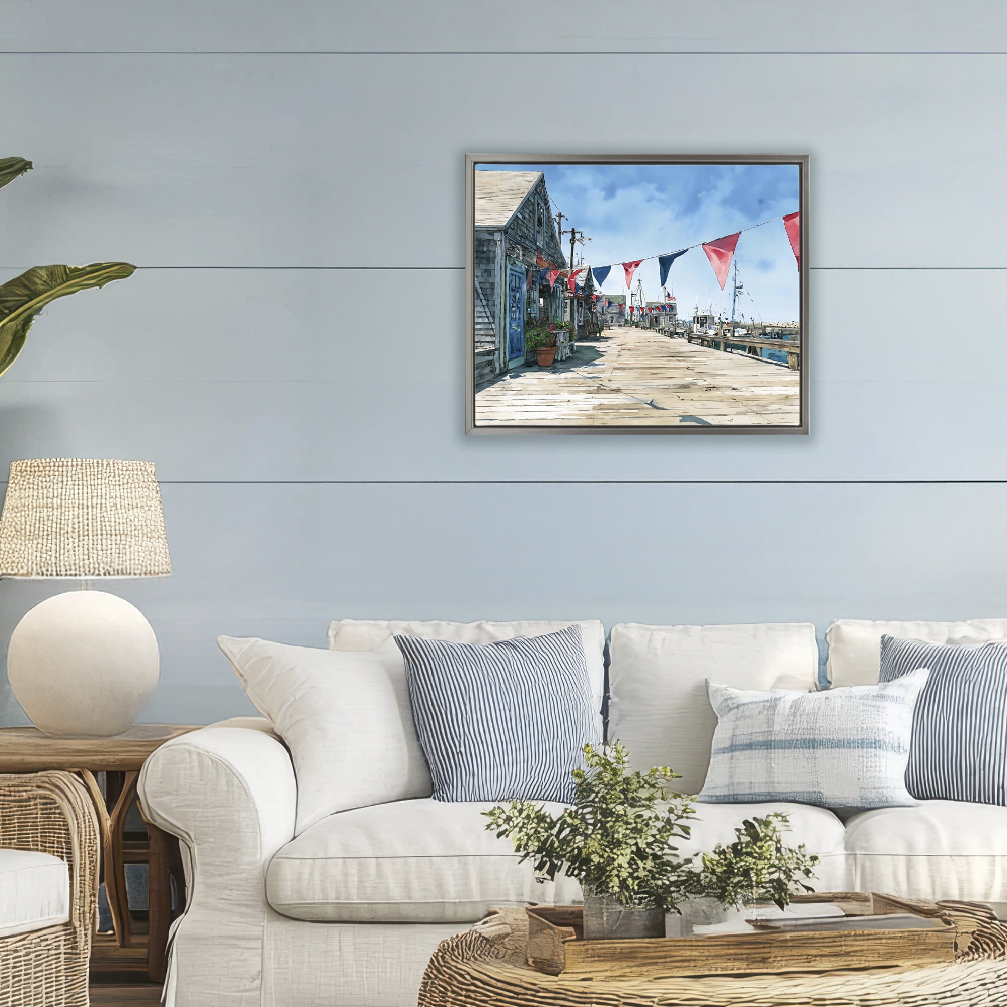 Stupell Industries Seaside Fishing Wharf Gray Framed Floater Canvas Wall Art, design by Franklyn Gregory