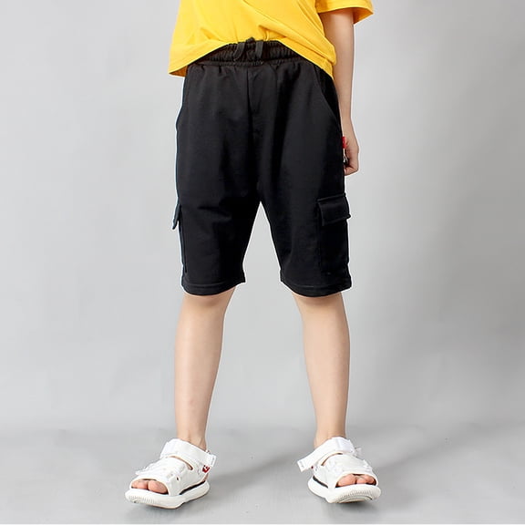 Boy Shorts Black Cargo Shorts Elastic Waist Pull-On Summer Clothes Boys Shorts Size 4-5 Years