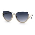 thumbnail image 4 of Womens Upside Down Half Rim Bling Pearl Metal Frame Cat Eye Sunglasses Gold - Smoke, 4 of 8