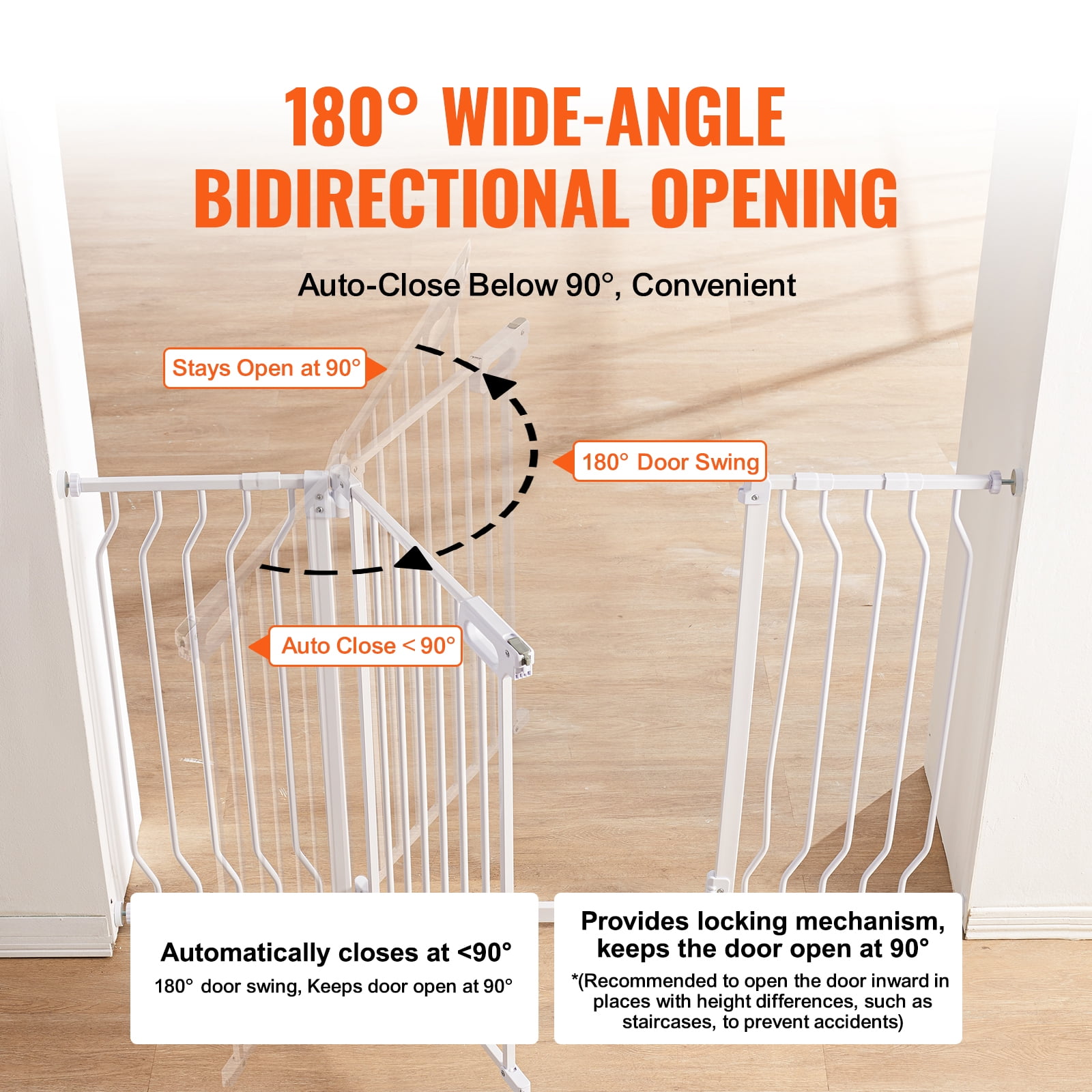 BENTISM 30" Extra Tall Baby Gate for Stairs Doorways, Fits Openings 29.5" to 53" Wide, Auto Close Extra Wide Dog Gate for House, Pressure Mounted Easy Walk Through Pet Gate with Door, White