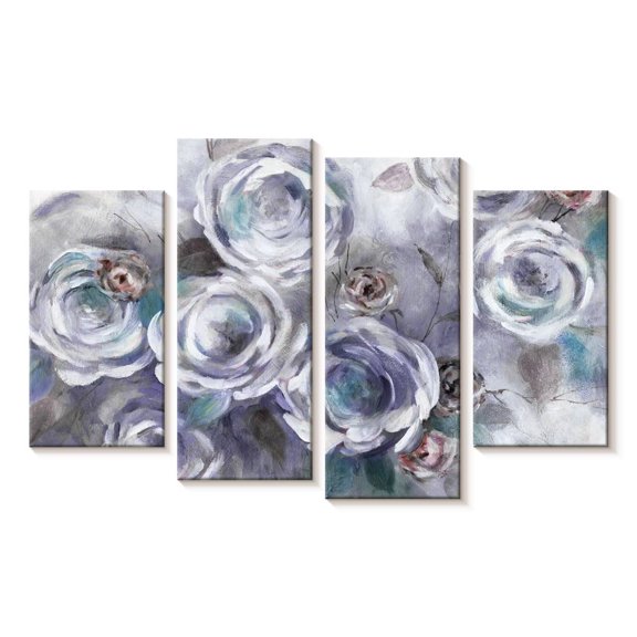 Elephant Stock Iced Flowers Wall Art - Horizontal Multi Panel Canvas - Living Room Wall Decor - Floral And Botanical Multi Panel - Blue And Gray Decor By Carol Robinson - 24" x 14"