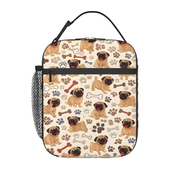 Playful Pug Lunch Bag Portable Thermal Lunch Box for Men and Women