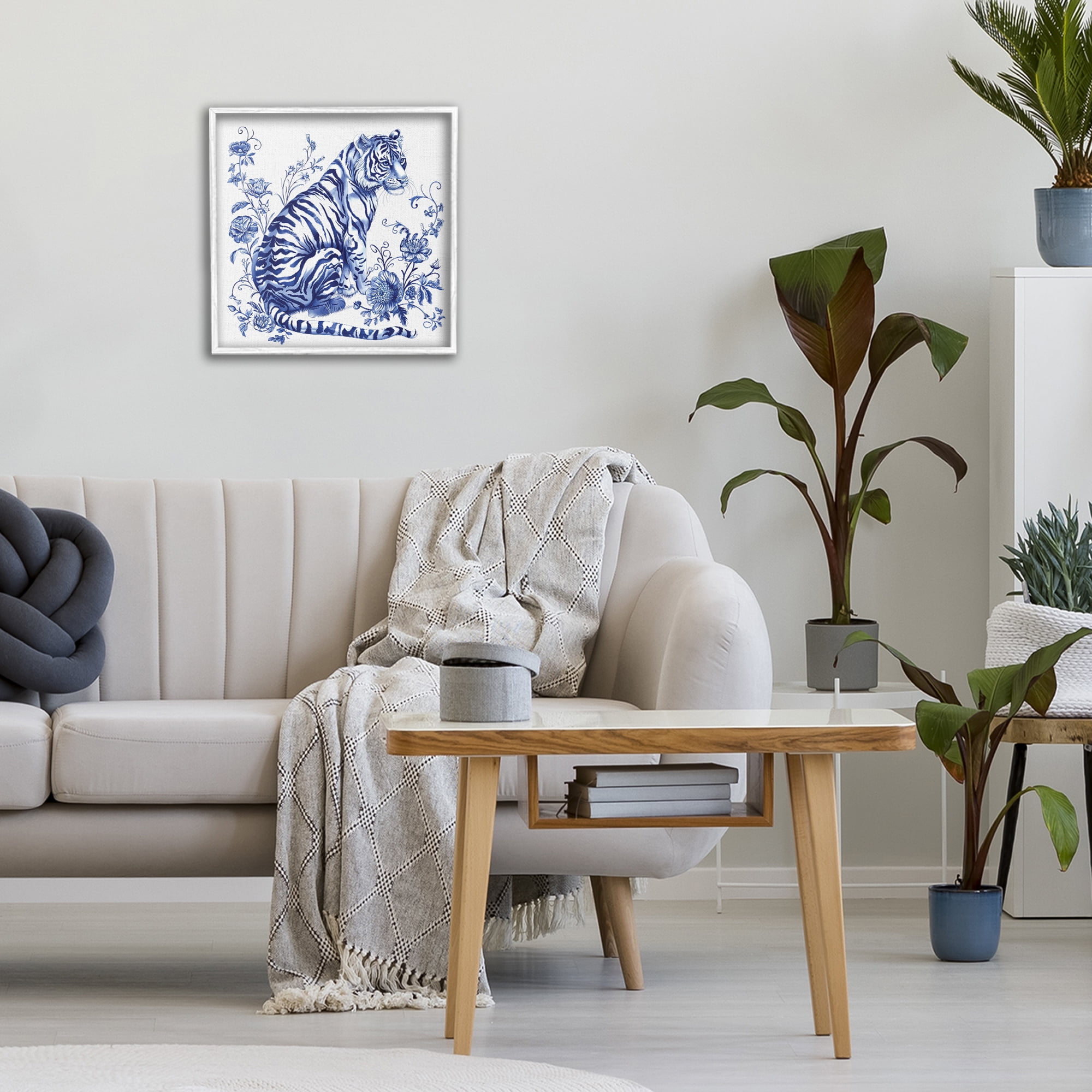 Traditional Ornate Floral Tiger White Framed Giclee Art, design by Lettered and Lined