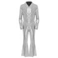 thumbnail image 3 of Hansber Men's Long Sleeve Flared Jumpsuit Disco Dance Overalls Shiny Metallic 70s Retro Outfit Club Party Wear Silver XL, 3 of 7