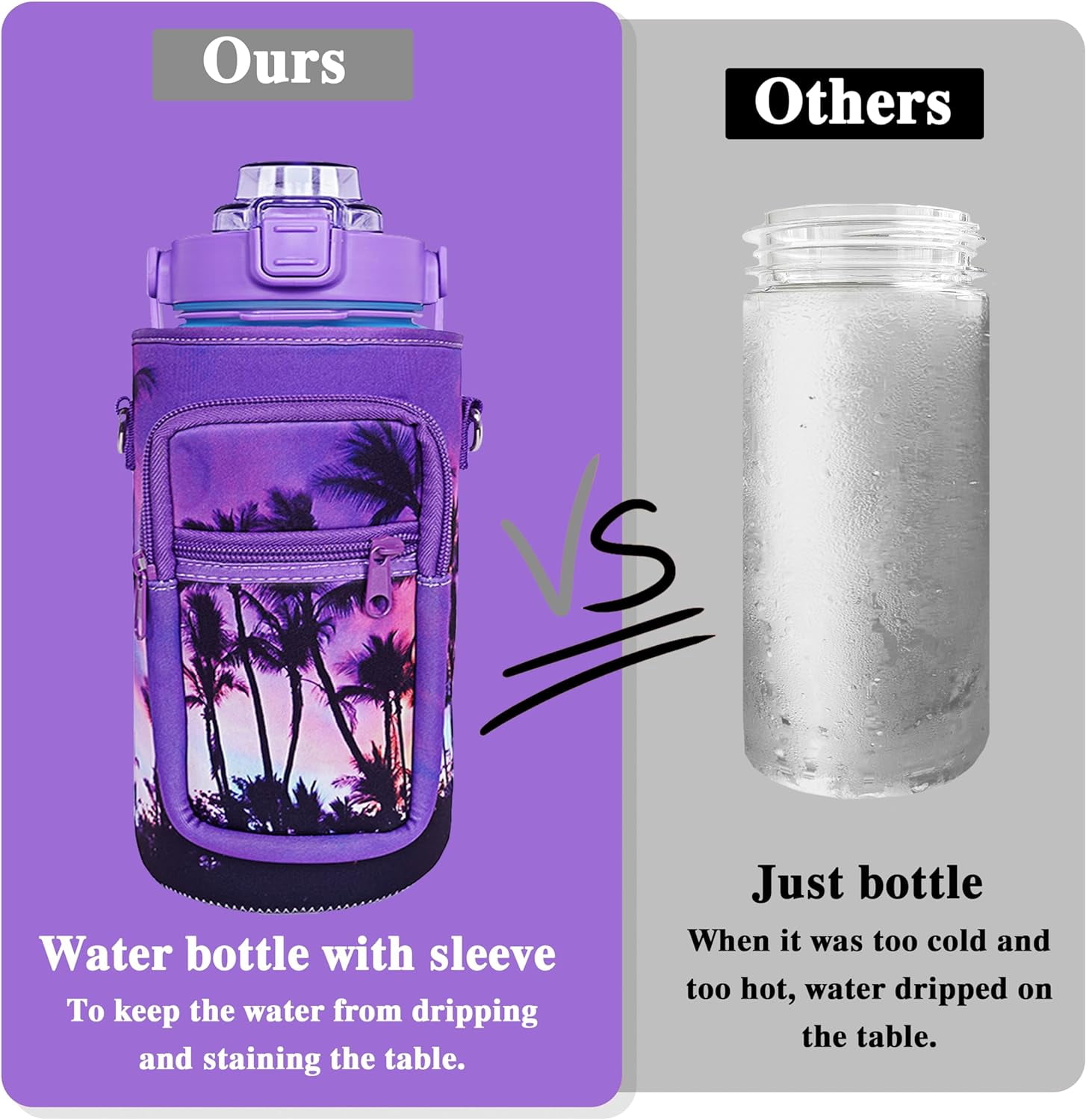 64 oz Water Bottle with Straw Sleeve & Strap Motivational BPA Free Half Gallon Water Jug with Handle for Gym Women Men Aesthetic Water Bottle with Strap Coconut Tree