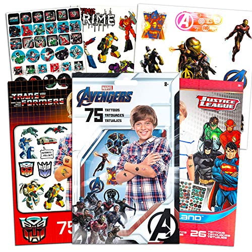 Superhero Tattoos for Boys Kids Party Bundle -- 175 Licensed Temporary  Tattoos with Stickers Featuring Transformers, Justice League, and Marvel  Avengers (Party Supplies) 