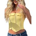 thumbnail image 2 of Lucakuins mujeres cors茅 Bandeau Tops Color s贸lido verano Casual sin tirantes cremallera sin mangas fuera del hombro Crop Tops Streetwear, 2 of 9