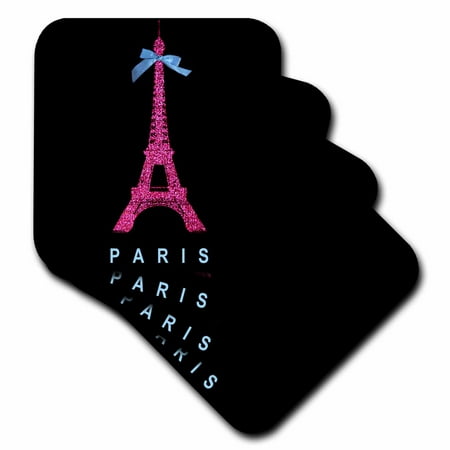 

Hot Pink Paris Eiffel Tower from France with girly blue ribbon bow - Black Stylish Modern France set of 8 Coasters - Soft cst-112908-2