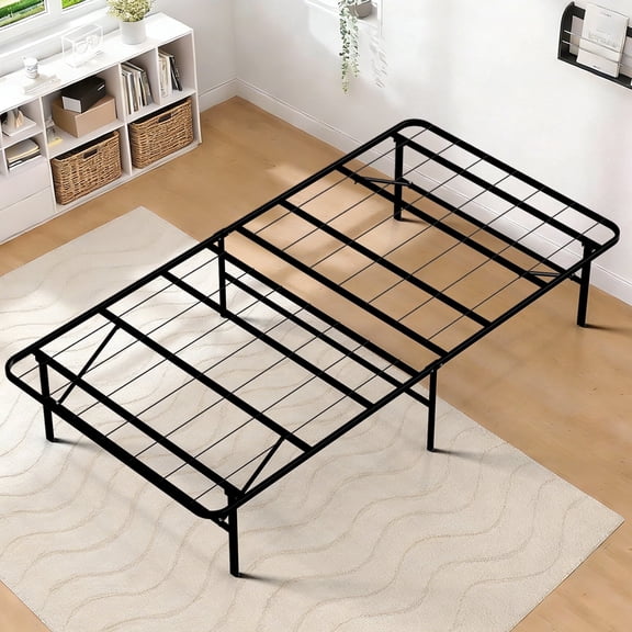 WASUHE 14" Height Twin Bed Frame, Heavy-Duty Foldable Metal Bed Frame with Underbed Storage, No Box Spring Needed - Quiet & Easy to Assemble , Ideal for Bedrooms, Apartment & Dorm Rooms, Black