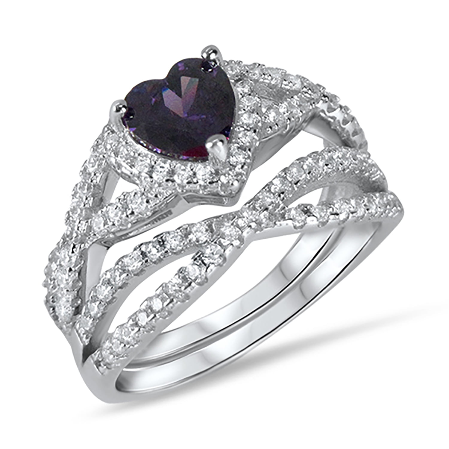 LaRaso Co 2.5 Carat TW Purple Amethyst CZ Bridal Wedding Engagement Ring Set in Sterling Silver for Women Size 8