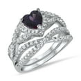 thumbnail image 6 of His Hers Sterling Silver Amethyst CZ Bridal Titanium Wedding Band Engagement Ring Set (9/9), 6 of 7