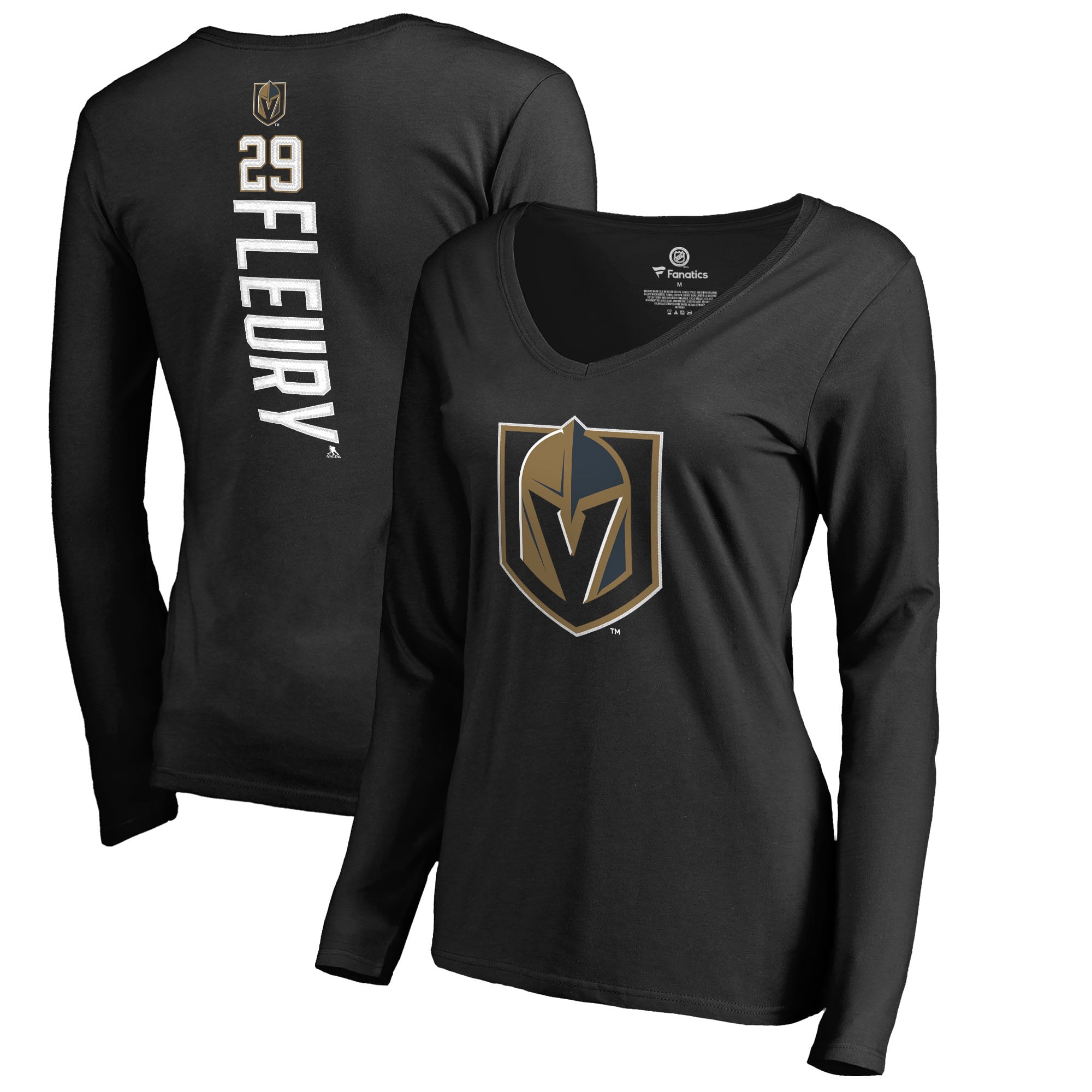 Marc-Andre Fleury Vegas Golden Knights Fanatics Branded Women's Backer Name & Number Long Sleeve T-Shirt Black by BOX SEAT CLOTHING CO.