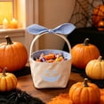 thumbnail image 4 of Twfbrm Halloween Trick or Treat Candy Bags, Buffalo Plaid Fabric Goodie Baskets with Handle and Bow, Portable Handheld Pumpkin Snack Pails, Large Capacity Reusable Tote Bags for Party Favors, 4 of 7