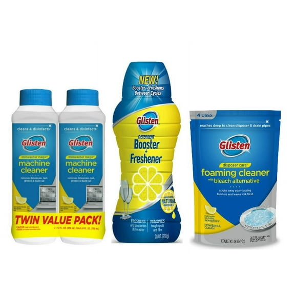 Glisten Dishwasher Magic Machine Cleaner and Disinfectant 2-Pack, Dishwasher Detergent Booster and Garbage Disposer Foaming Cleaner Pack