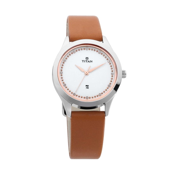Titan Sparkle White Dial Analog Date Function Watch for Women