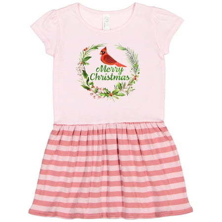 

Inktastic Merry Christmas Red Cardinal with Holly Wreath Gift Toddler Girl Dress