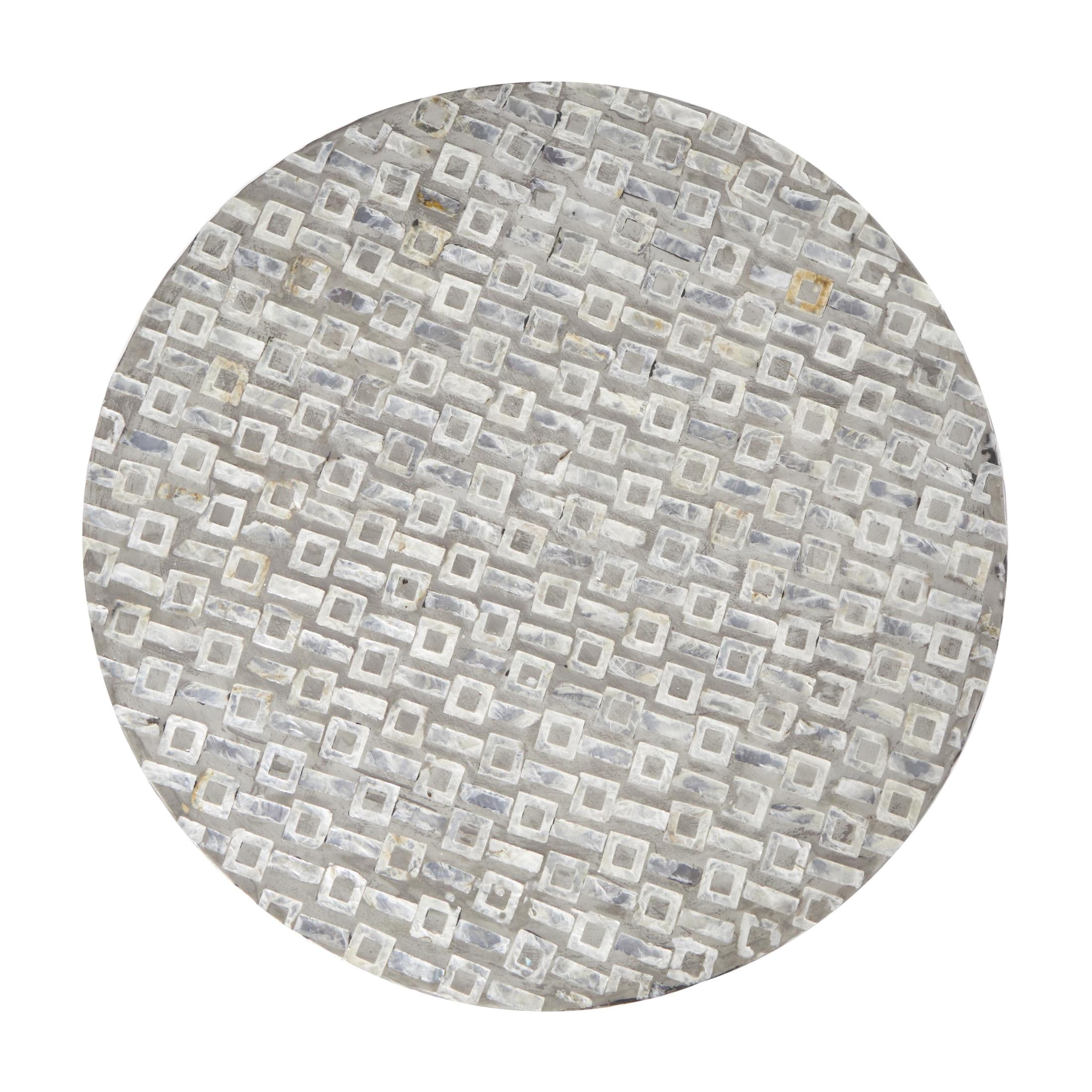DecMode Contemporary Round Side Table with Multi Color Shell Geometric Pattern, 18"W x 22"H