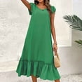 thumbnail image 4 of Diufon Maxi Dresses for Women Summer Solid Color Ruffle Hem Dress Round Neck Cap Sleeve Dress, 4 of 5