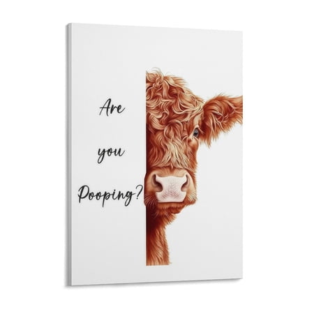 Cute Highland Cow Bathroom Canvas Wall Art,Cow Canvas Wall Art, Are You Pooping Paintings, Funny Cow Pictures Wall Decor for Highland Cow Paintings Prints for Bathroom Ready to Hang