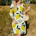 thumbnail image 3 of Lemons Flowers White Background Pattern Women's Fall Dresses Casual Loose Flowy Swing Shift Dress, 3 of 9