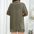 thumbnail image 5 of Dazajoo Linen Sets for Women 2 Piece Short Sleeve Lapel Button Down Shirts and High Waisted Shorts with Pockets 2025 Summer Solid Lounge Suits,Army Green,S, 5 of 8