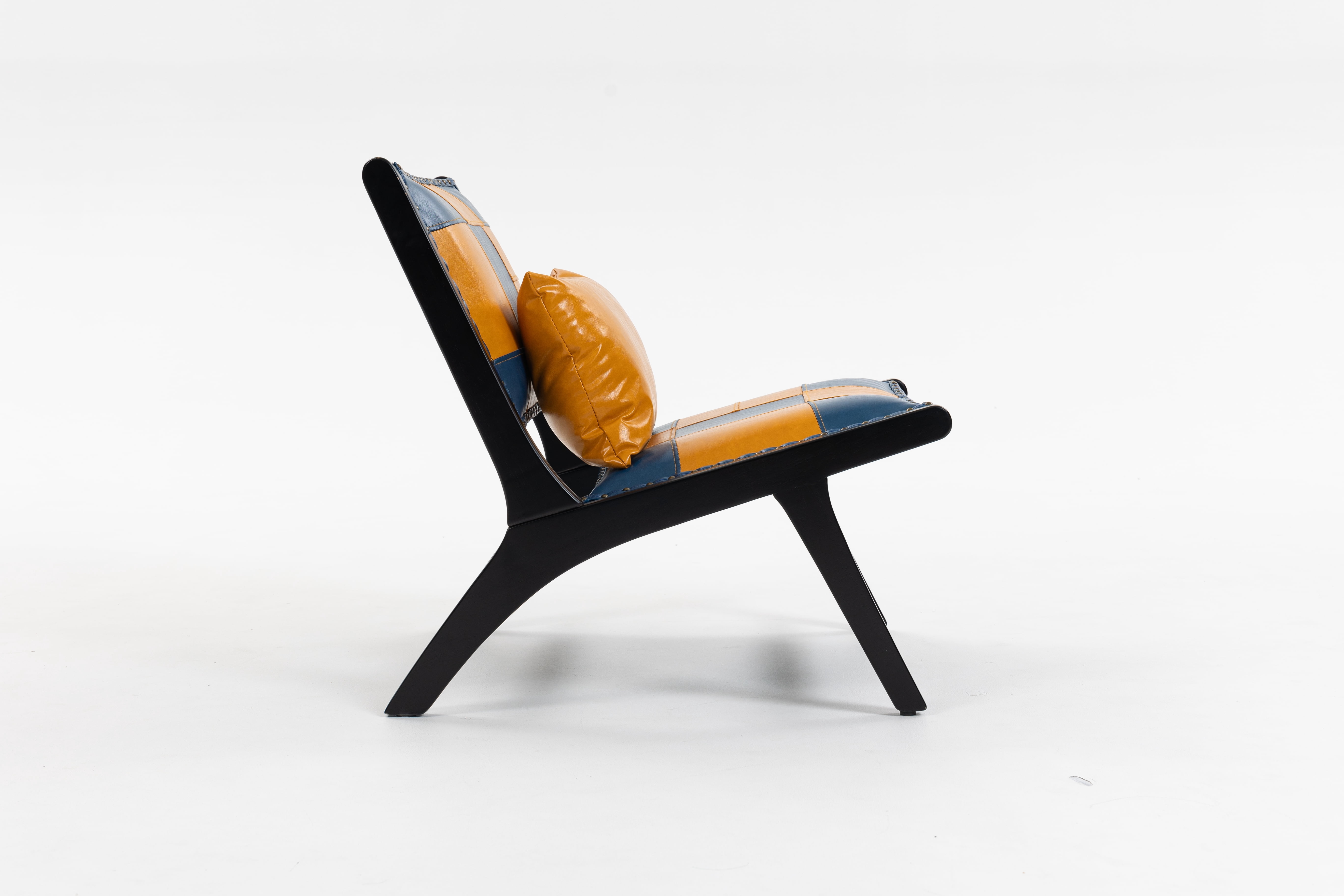Leumius Modern Accent Chair with Solid Wood Frame,Mid-Century Lounge Chair,Side Chair Indoor for Living Room,Bedroom,Balcony,Blue