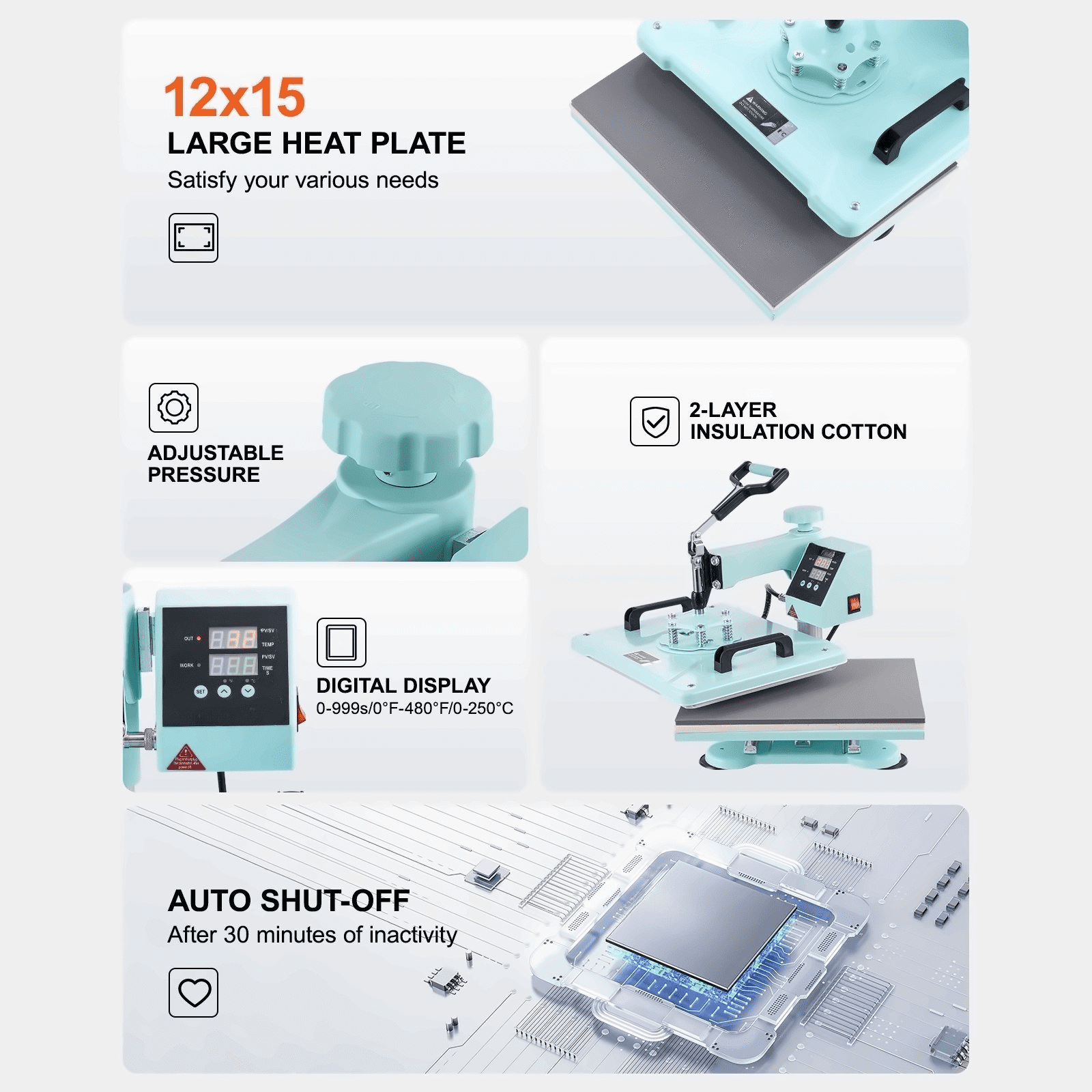 Heat Press Machine 12x15" 5 in 1 with 30oz Tumbler Press - T-Shirts, Mugs, Hats - Versatile DIY Crafting & Personalization
