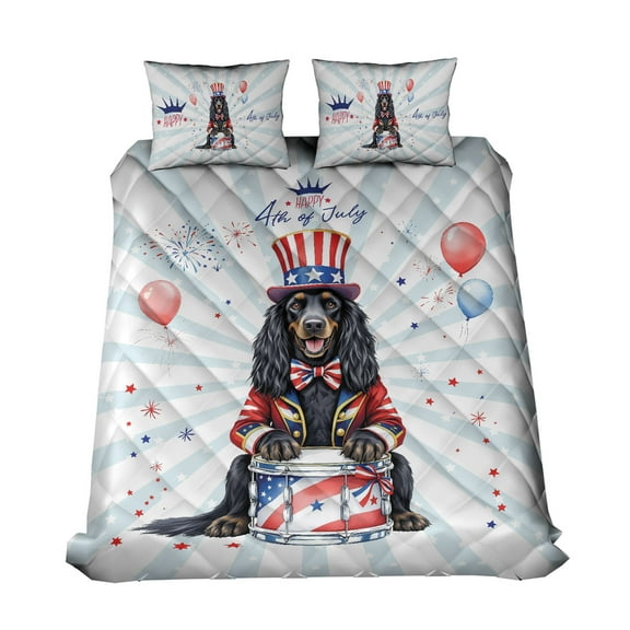 Happy 4th of July Patriotic Afghan Hound Marching Band Uniform Balloons Fireworks Quilt Bedding Set Dog Lover 1 Blanket Bed Cover 2 Pillowcases - 13009