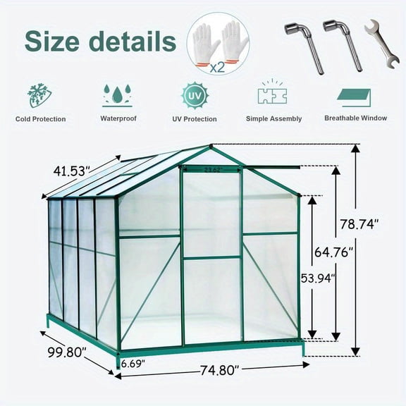 Polycarbonate Greenhouse, 6' x 8' Heavy Duty Walk-in Plant Garden Greenhouse for Backyard/ Outdoor