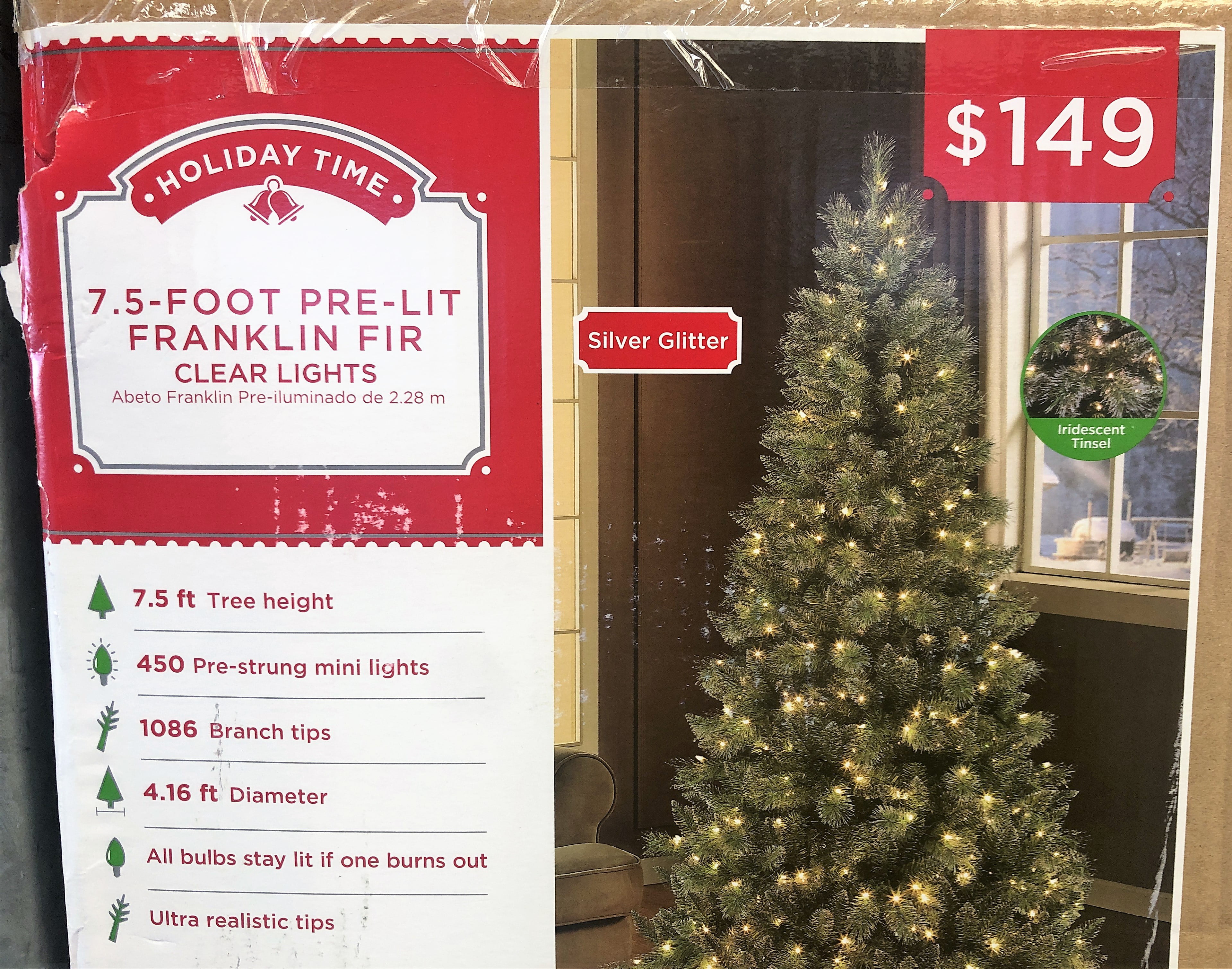 Holiday Time 7.5ft Franklin Clear Artificial Tree – Walmart Inventory ...