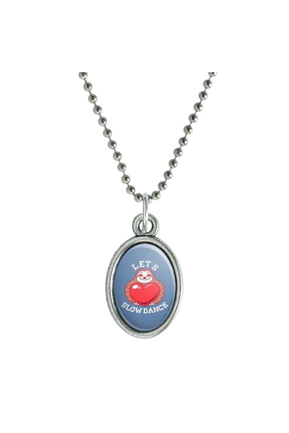 Let's Slow Dance Sloth Heart Love Funny Humor Antiqued Oval Charm Pendant with Chain