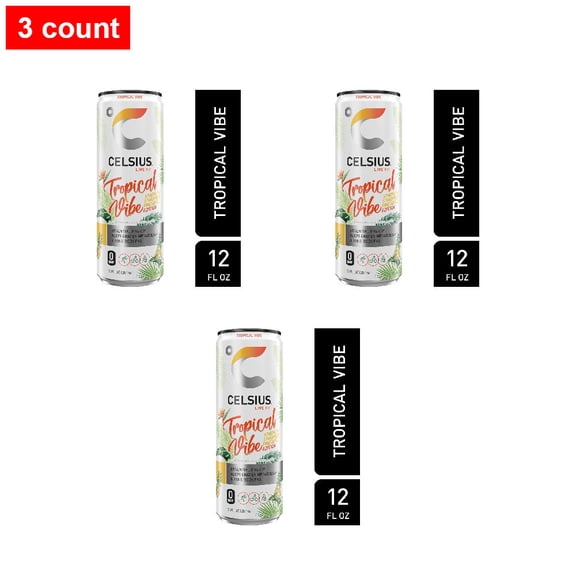 CELSIUS Sparkling Tropical Vibe Energy Drink Can 12 fl oz - 3 count