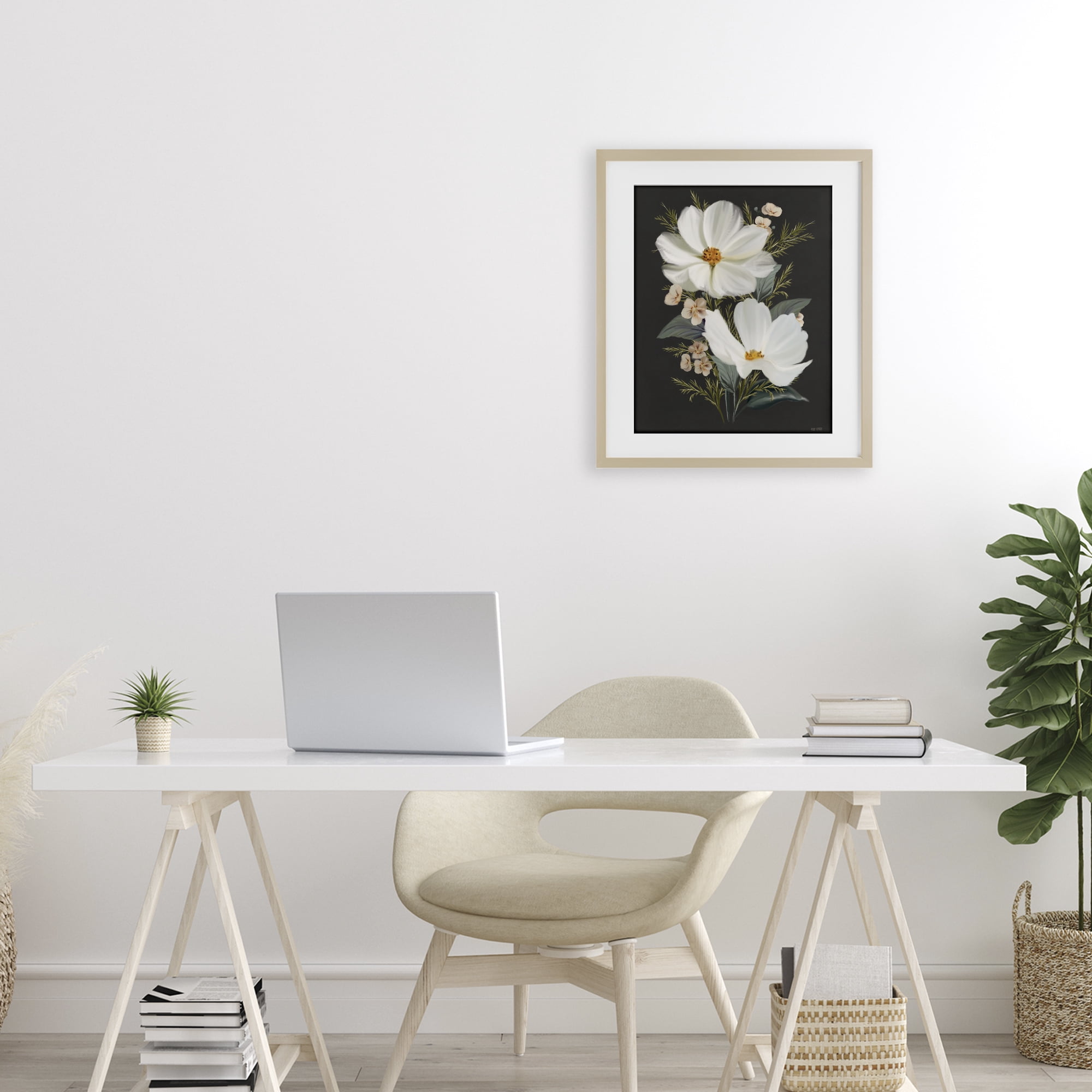 Stupell Industries Old Lace Cosmos Birch Framed Print Under Glass, design by House Fenway