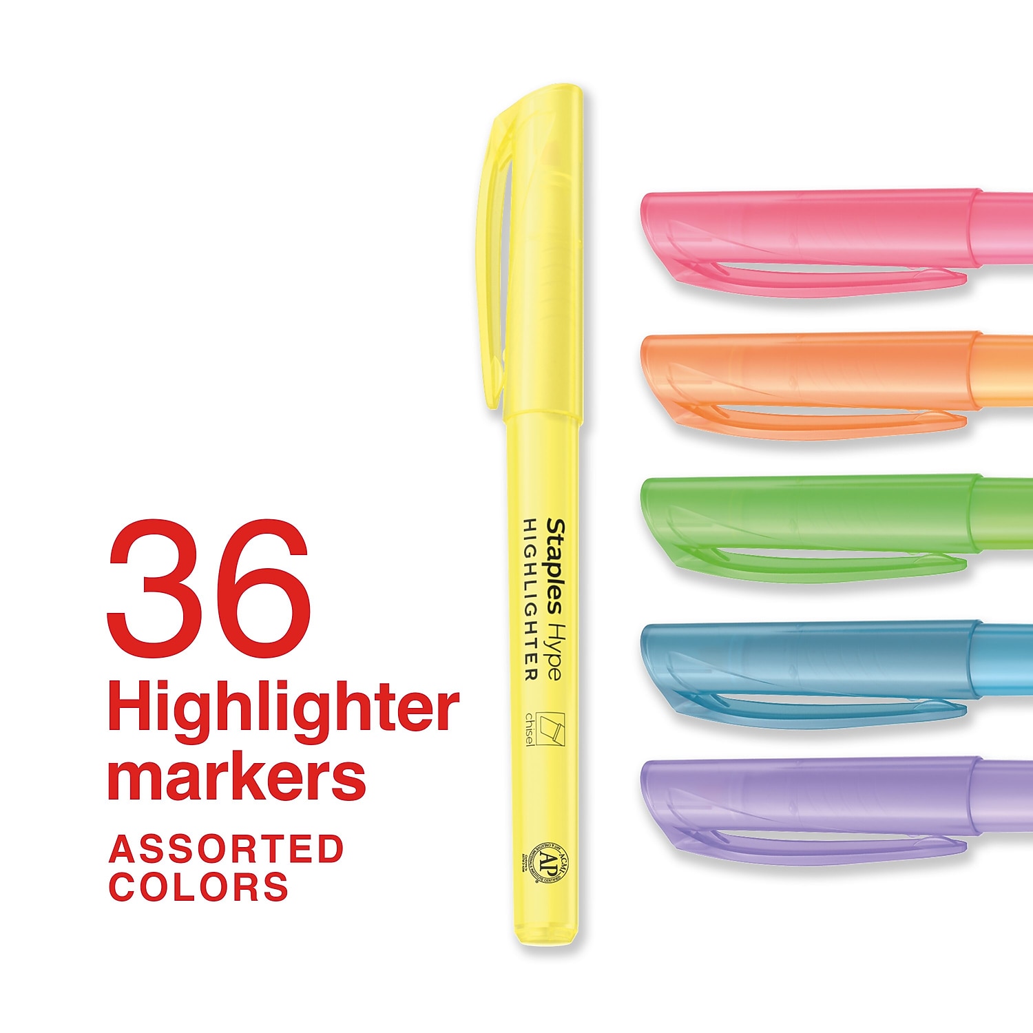 Staples Hype Stick Highlighter Chisel Tip Assorted 36/Pack (ST62945)