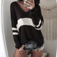 thumbnail image 2 of Suéter Cuello En V Capucha Ropa Mujer Casual Fino para proteger Relajante Moderna Negro l Hugo Suéter a rayas de mujer, 2 of 10