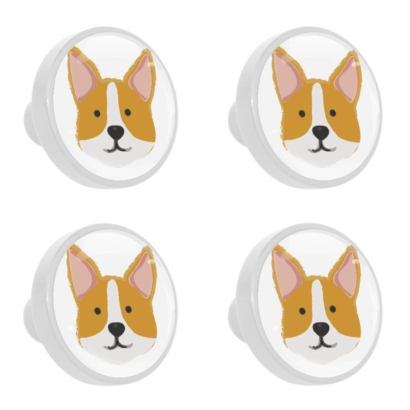 Ownta 4Pcs Kitchen Knob Round Welsh Dog White Background