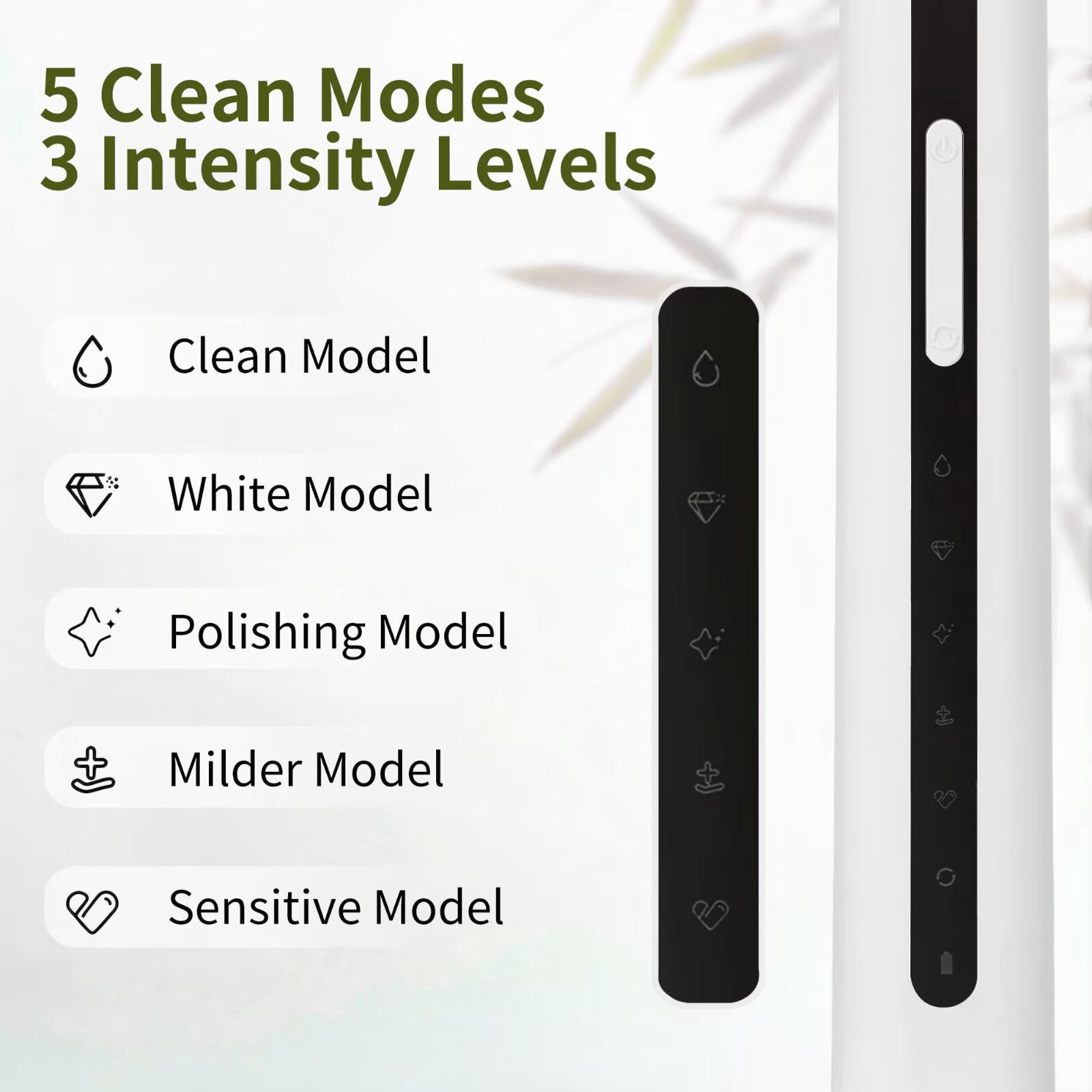 GUFICLE Sonic Bamboo Electric Toothbrush Set - 4 Biodegradable Heads, 5 Modes, Waterproof Zero Waste Sustainable Toothbrush, White