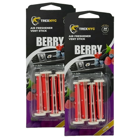 TrexNYC Car Air Fresheners Vent Sticks, Essential Car Odor Eliminator, For Long Lasting Fragrance up to 30 days, Berry, 2 Packs