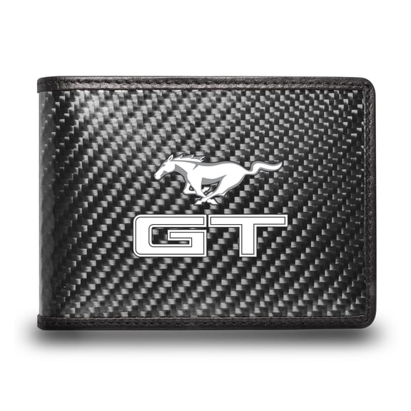 Ford Mustang GT Black Real Carbon Fiber Leather RFID Blocking Bi-fold Wallet