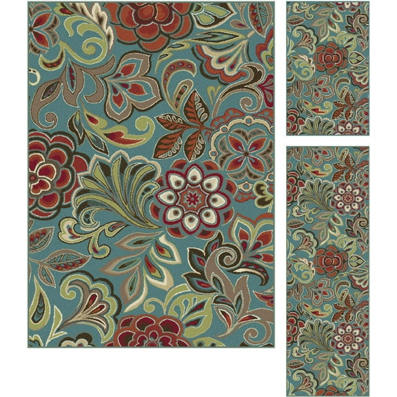 Tayse Area Rugs: Deco Rug: DCO1023 Blue: 3 Pc. Set - 5' x 7' , 1' 8" x 5', 1' 8" x 2' 8"
