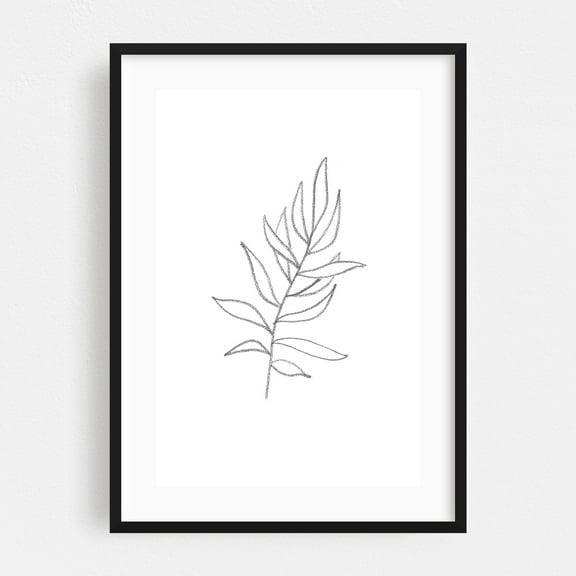 Line art plant - Line Drawing Botanical Minimalist Line Art Black and White Floral Nature Abstract Black Framed Wall Art Print 12 x 18 inches