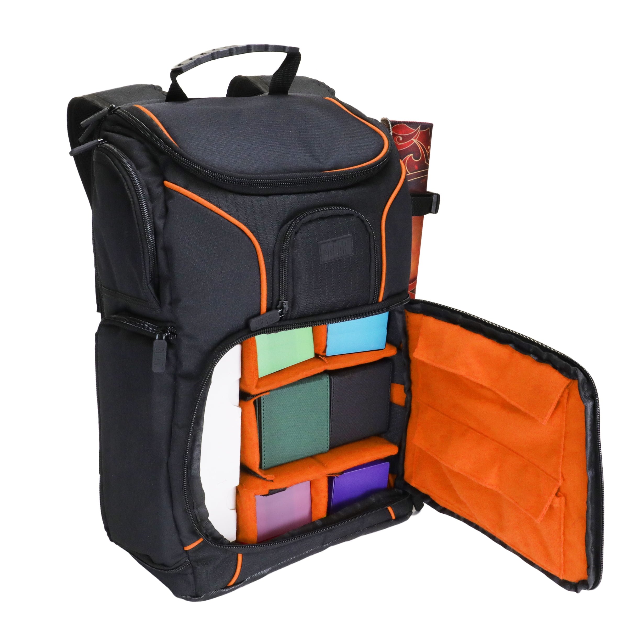 USA Gear MTG Backpack Compatible with Magic the Gathering, Playmat, Customizable Interior (Orange)