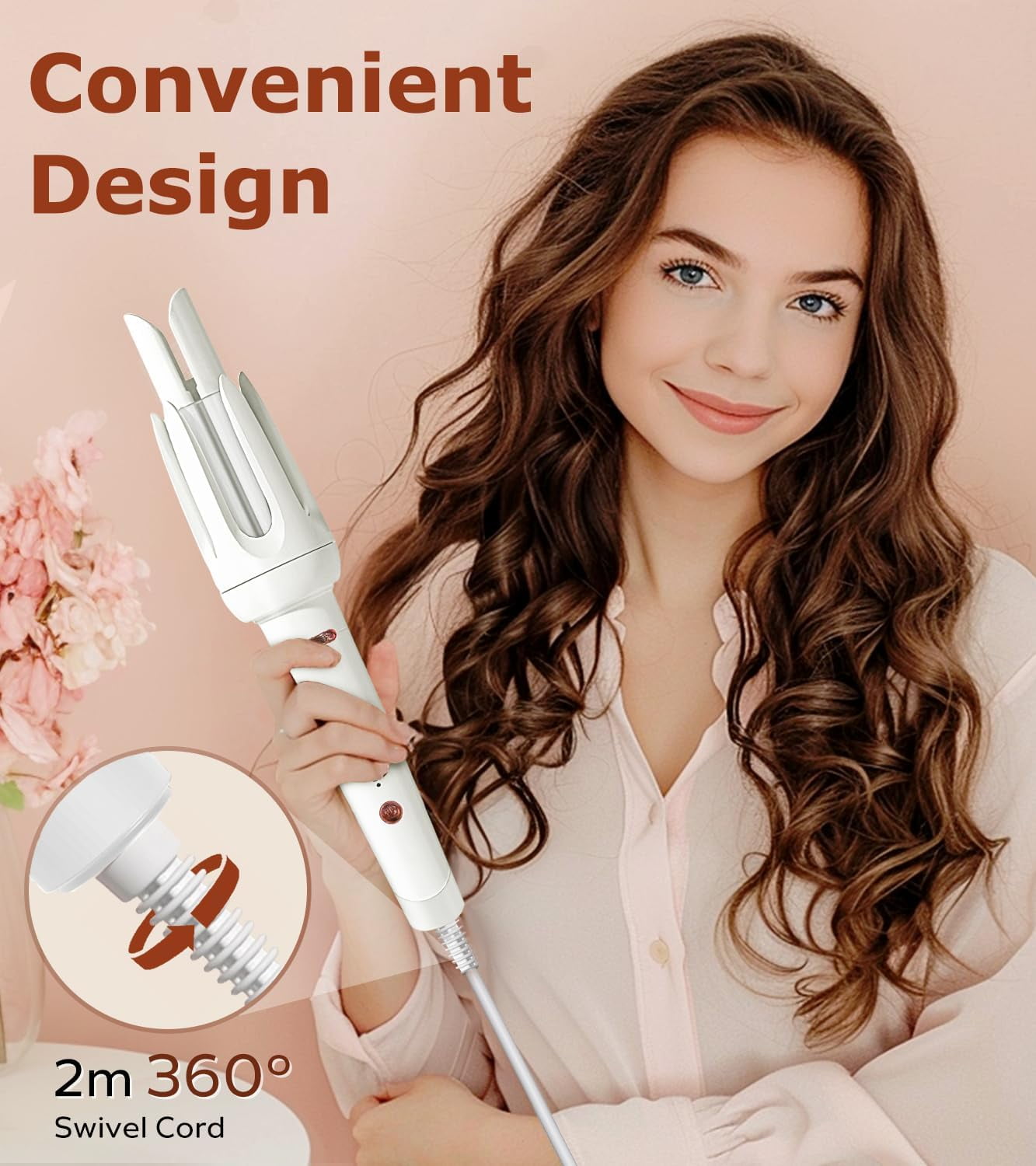 Automatic Hair Curler with 4 Temperature & 3 Timer Settings, Auto-Rotating Ceramic Curling Iron with Anti-Tangle & Anti-Scold Design