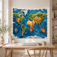 thumbnail image 5 of World Map with Sailboats and Compass Rose, Adventurous Watercolor for Travel Lovers, Map Wall Art, Graduation Gift, Tapestry Wall Hanging for Study Room and Office, 5 of 7